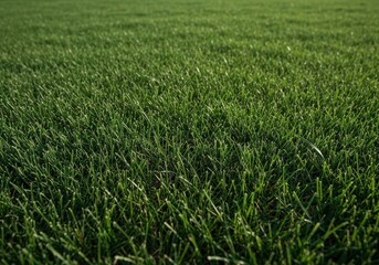 Lush Green Grass with Dew Drops Under Soft Morning Light on a Summer Day