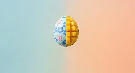 Colorful Easter Egg Split Design with Floral Pattern and Golden Interior Texture