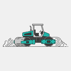 Fototapeta premium Modern Construction Road Roller Heavy Equipment Vector Illustration For Development Projects