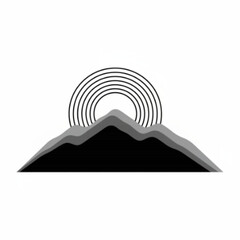 Mountain Sunrise/Sunset with Concentric Signal Waves