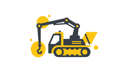 Naklejka premium Modern Heavy Construction Crane And Excavator Machinery Icon Design Element