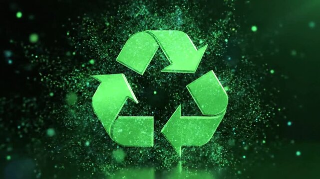 Green recycling symbol representing eco friendly practices and sustainable environmental conservation efforts prominently displayed in a digital illustration with a dark green background.