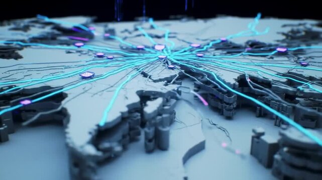 Abstract map with network connections and digital lines technology concept
