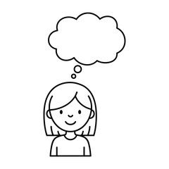 Thoughtful girl with empty thought bubble