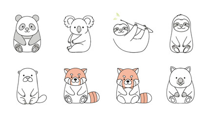 Obraz premium Cute animal collection illustration : A captivating collection of adorable animals, each rendered with charming simplicity and gentle colors, creating a heartwarming and playful visual narrative.