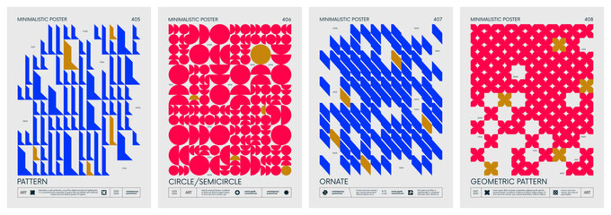 Futuristic abstract graphic wireframe elements of geometric shapes rave composition, Brutalism style vector minimalistic Posters with silhouette postmodern figures, Trendy color print artwork set 102