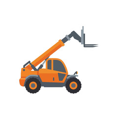 Fototapeta premium Modern Orange Telehandler Heavy Lifting Vehicle For Construction And Industrial Work