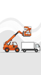Fototapeta premium Modern Telehandler Expertly Transferring Goods To A Freight Vehicle Illustrating Supply Chain