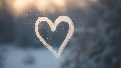 Obraz premium Heart Shape Drawn on Frosted Window in Winter Morning Light