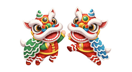 Naklejka premium Colorful Chinese Lion Dance Costumes with Two Lion Figures