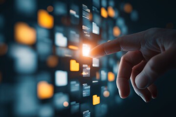 Digital interaction with innovative technology in a modern workspace user engagement visual data display futuristic environment macro perspective