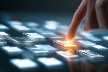 Fototapeta premium Interactive digital touchscreen technology modern office user interface design futuristic environment close-up view innovation concept
