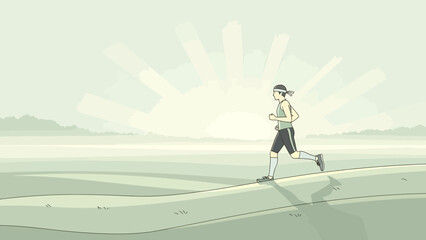 Obraz premium Morning Jog: A Runner's Silhouette Against a Serene Sunrise Landscape