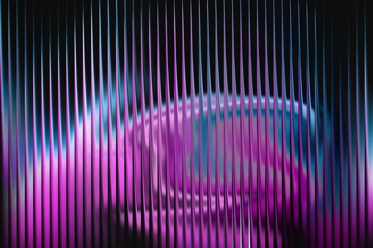 Abstract skull behind vertical glitch lines in purple and blue