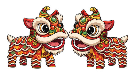 Naklejka premium Colorful Chinese Lion Dance Costume Characters