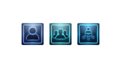 AI User and Team Management Chip Icons with Automation Network Symbol, Futuristic SaaS Technology, Isolated Transparent PNG
