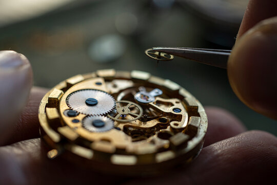 Mechanical watch repair. Watchmaker is repairing the mechanical watches