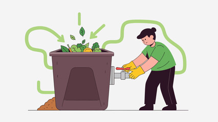 Person Composting Organic Waste Turning Compost Bin for Sustainable Living