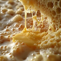 Schmelzender K&auml;se mit luftiger Struktur in Nahaufnahme
