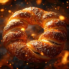 Goldbrauner Geb&auml;ckkranz mit funkelnder Lichtstimmung
