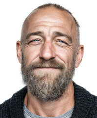 Obraz premium Portrait of a smiling man with a beard bright light, isolated on transparent background, png