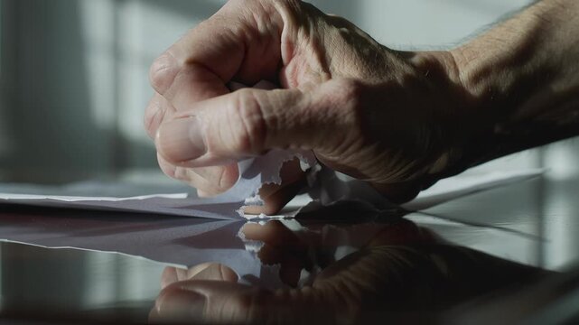 Man crumpling white paper sheet with frustration. Discarding document with anger. Stress and mistake concept.