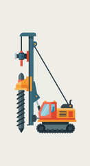 Powerful Foundation Drilling Rig At A Construction Site Illustration Modern Vector Art Design