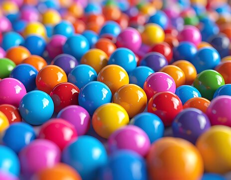 A close-up view of many colorful, glossy spheres scattered closely together, filling the frame with vibrancy