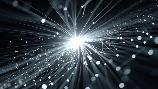 Abstract Light Streaks and Particles Exploding from Center.