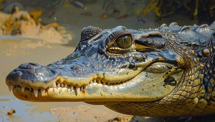 Obraz premium Close-up of a Caimans Head in Natural Habitat.