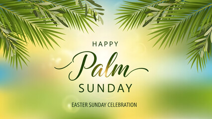 Fototapeta premium Happy palm sunday celebration with tropical palm leaves