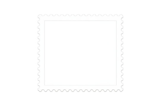 Blank square postage stamp template with perforated edges, white paper for design, transparent background