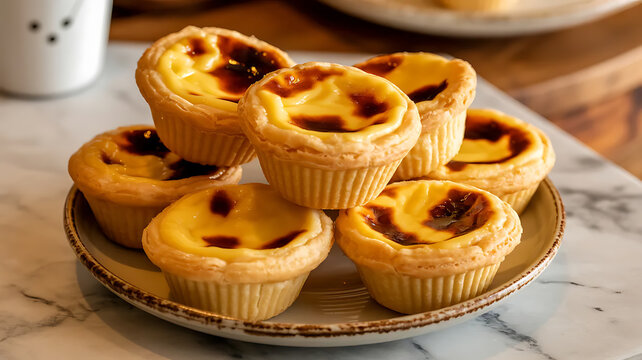 A Plate of Golden and Delicious Portuguese Custard Tarts Pastis de Nata