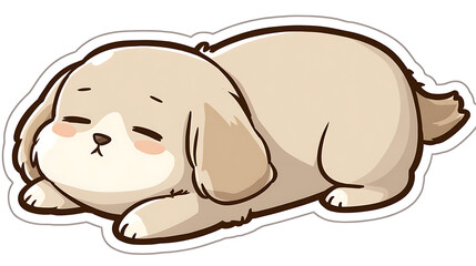 This illustration shows a sleepy puppy resting peacefully. Its soft shape and cute expression make it ideal for stickers or icons.