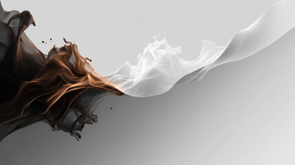 Abstract fluid wave smoke ink swirl merge in elegant motion over gray background, soft flowing shape suggest calm energy