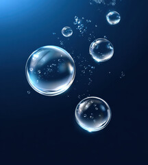 Water bubble underwater blue clean freshness with soft light and rising sphere creating calm marine background