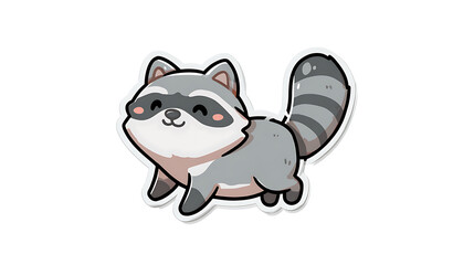 A playful raccoon waddling with joy. Its chubby shape and bouncy tail make it perfect for a fun sticker or icon.