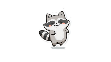 A playful raccoon waddling with joy. Its chubby shape and bouncy tail make it perfect for a fun sticker or icon.
