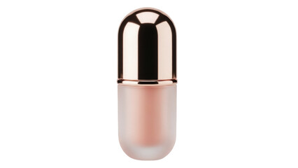 Isolated pink frosted skin serum in a capsule container with metallic bronze cap