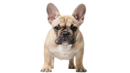 Isolated French Bulldog puppy dog facing the camera with big ears and an adorable expression