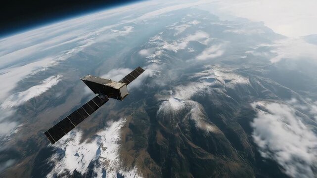 A navigation satellite rewriting its orbital path with slight thruster adjustments, ensuring precise GPS accuracy for aviation, shipping, and autonomous vehicle networks. cinematic color