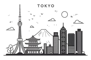Naklejka premium Tokyo Skyline with High Rise Buildings, Urban Architecture.