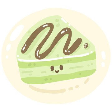 Cute Matcha Cake Slice Illustration