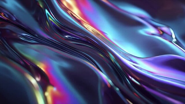 Abstract Liquid Metal Waves with Vibrant Iridescent Colors Flowing Smoothly.