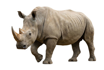 Obraz premium Large White Rhinoceros Walking Isolated on White Background