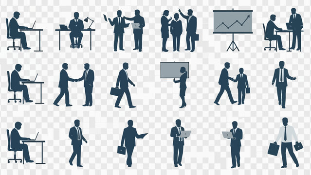 Businessman Silhouettes in Various Professional Poses.