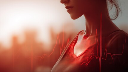 A close-up shot of a woman's profile with a heartbeat graphic overlay, highlighting emotion and vitality.