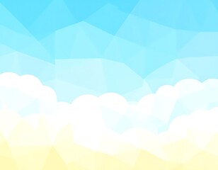 A low-poly, abstract image of white clouds against a gradient from blue sky to sandy yellow color