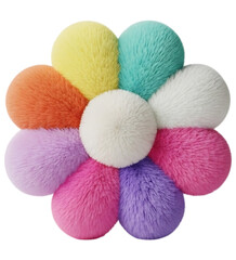 Colorful fluffy plush flower cushion isolated on white background