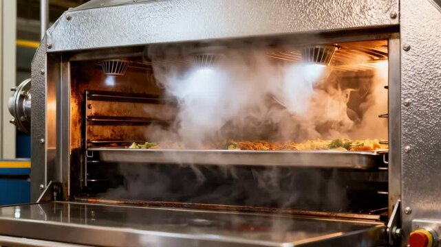 Steamjacketed desolventizertoaster in medium shot highlighting the external heated casing and steam release vents as the meal undergoes solvent removal and drying.